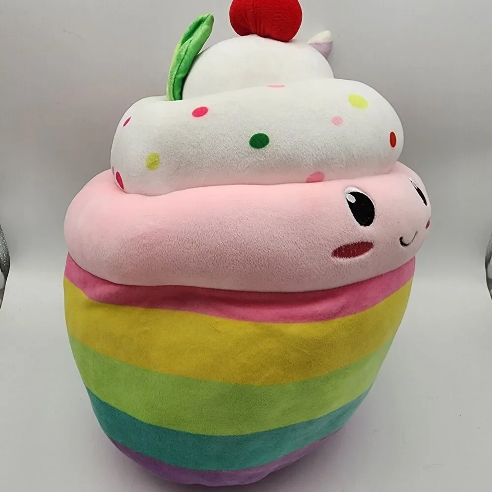 Smoochy Pals Rainbow Cupcake Plush 12” Sunday Ice Cream Cherry on Top Squishy